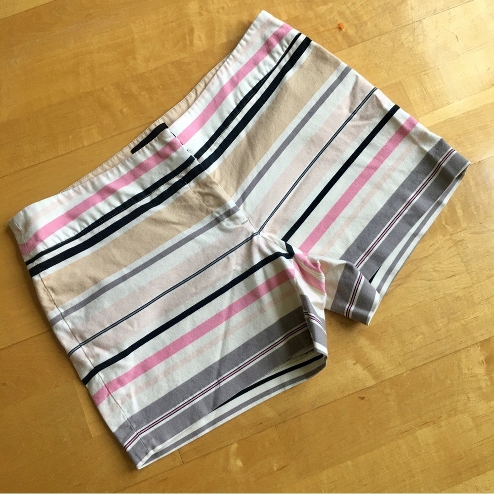 Cynthia Rowley Mid Rise Striped Shorts, Ivory, Tan, Cream, Pink, Black, Size 8